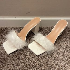 White bridal feather heels